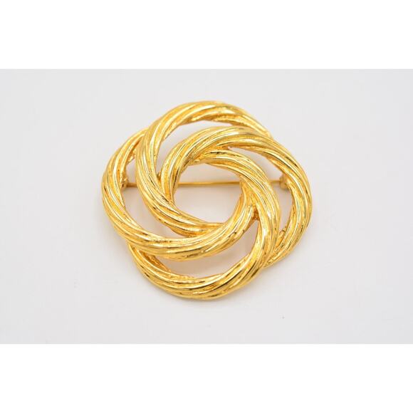 Monet Vintage Round Pin Brooch Gold Tone Metal Shiny Signed Chunky 1980s Bin4 - Picture 4 of 12